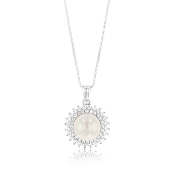 7-10mm Fresh Water Pearl Pendant & Earring Set in Sterling Silver