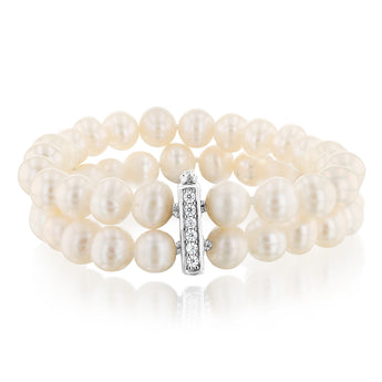 7-8mm Fresh Water Pearl & Cubic Zirconia Bracelet in Sterling Silver