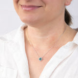 Clover Malachite And White Cubic Zirconia Pendant on 45cm Chain in Sterling Silver Rhodium Plated