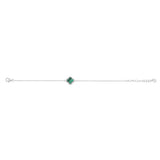 Clover Malachite & White Cubic Zirconia 19cm Bracelet in Sterling Silver Rhodium Plated