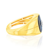 9ct Yellow Gold Created Blue Spinel & Diamond Gents Ring