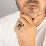 9ct Yellow Gold Created Blue Spinel & Diamond Gents Ring