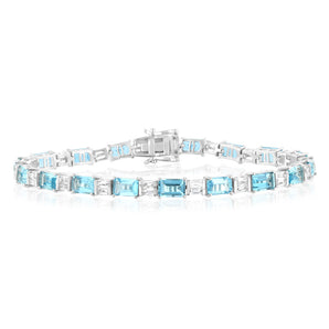 Sterling Silver 14.5 Carat Natural Blue & White Topaz Bracelet 18CM