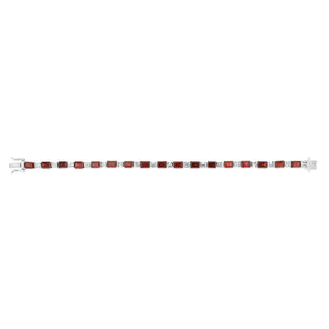 Sterling Silver 14.5 Carat Natural Garnet + White Topaz Fancy Bracelet 18CM