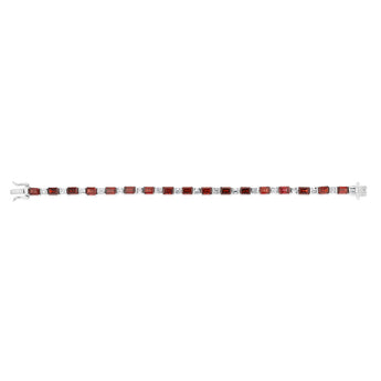 Sterling Silver 14.5 Carat Natural Garnet + White Topaz Fancy Bracelet 18CM