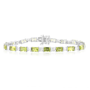 Sterling Silver Natural Peridot & White Topaz Bracelet 18CM