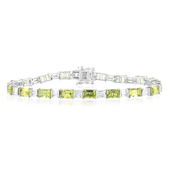 Sterling Silver Natural Peridot & White Topaz Bracelet 18CM