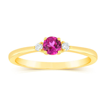 0.30 Carat Created Ruby and Diamond Ring in 9ct Yellow Gold