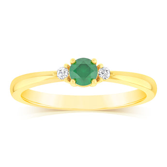 0.24 Carat Created Emerald and Diamond Ring in 9ct Yellow Gold