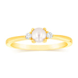 0.48 Carat Freshwater Pearl and Diamond Ring in 9ct Yellow Gold