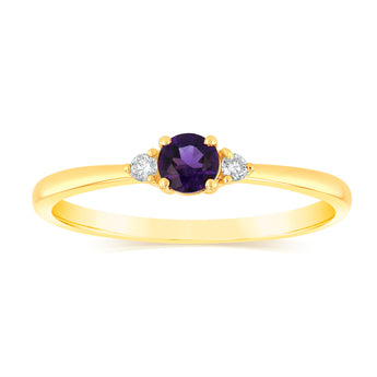 0.23 Carat Amethyst and Diamond Ring in 9ct Yellow Gold
