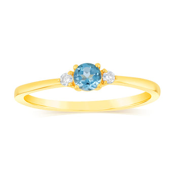 0.30 Carat Blue Topaz and Diamond Ring in 9ct Yellow Gold