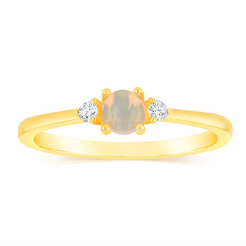 0.17 Carat Opal and Diamond Ring in 9ct Yellow Gold