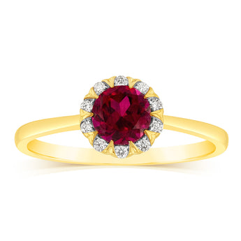 1 Carat Created Ruby and Diamond Ring in 9ct Yellow Gold