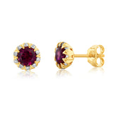 1 Carat Created Ruby and Diamond Stud Earrings in 9ct Yellow Gold