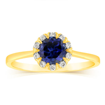 1 Carat Created Sapphire and Diamond Ring in 9ct Yellow Gold