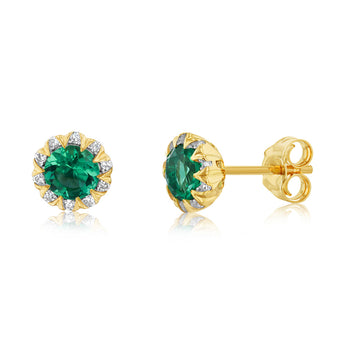 0.84 Carat Created Emerald and Diamond Stud Earrings in 9ct Yellow Gold