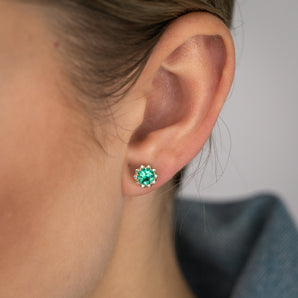 0.84 Carat Created Emerald and Diamond Stud Earrings in 9ct Yellow Gold