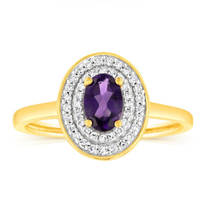 0.46 Carat Amethyst and Diamond Ring in 9ct Yellow Gold