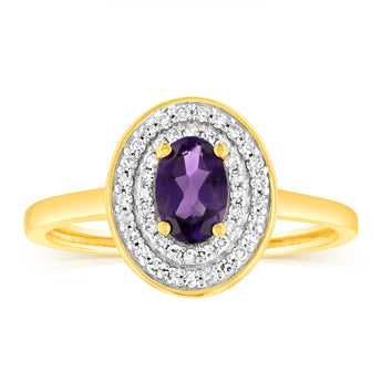 0.46 Carat Amethyst and Diamond Ring in 9ct Yellow Gold