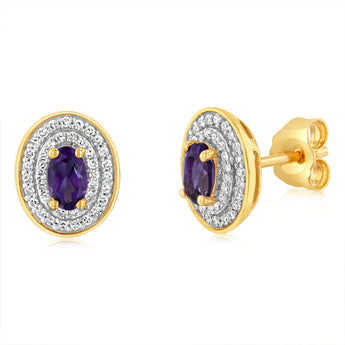 0.50 Carat Amethyst and Diamond Stud Earrings in 9ct Yellow Gold