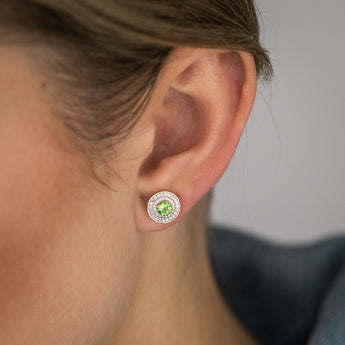 0.60 Carat Peridot and Diamond Stud Earrings in 9ct Yellow Gold
