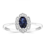 0.50 Carat Created Blue Sapphire Oval and Diamond Ring in 9ct White Gold