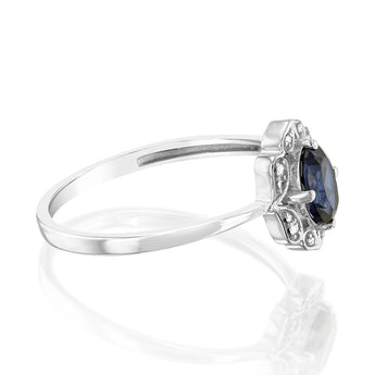 0.50 Carat Created Blue Sapphire Oval and Diamond Ring in 9ct White Gold