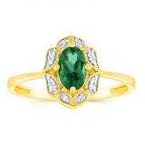 0.40 Carat Created Emerald Oval and Diamond Ring in 9ct Yellow Gold