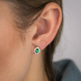 0.40 Carat Created Emerald Oval and Diamond Earrings in 9ct Yellow Gold