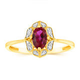 0.50 Carat Created Ruby Oval and Diamond Ring in 9ct Yellow Gold