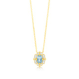 0.55 Carat Blue Topaz Oval and Diamond Pendant with 45m Chain in 9ct Yellow Gold