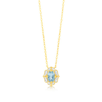 0.55 Carat Blue Topaz Oval and Diamond Pendant with 45m Chain in 9ct Yellow Gold