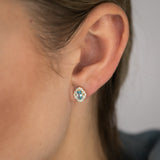 0.55 Carat Blue Topaz Oval and Diamond Earrings in 9ct Yellow Gold
