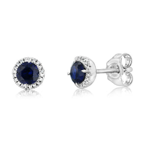 0.64 Carat Created Sapphire and Diamond Earrings in 9ct White Gold