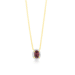 0.56 Carat Red Garnet Oval and Diamond Pendant with 45cm Chain in 9ct Yellow Gold