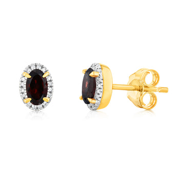 0.66 Carat Red Garnet and Diamond Stud Earrings in 9ct Yellow Gold