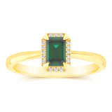 Created Emerald and Diamond Ring in 9ct Yellow Gold