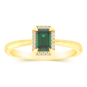 Created Emerald and Diamond Ring in 9ct Yellow Gold