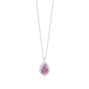 Pink Topaz and Diamond Pendant in 9ct White Gold