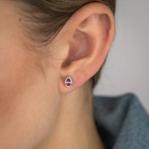 Pink Topaz and Diamond Stud Earrings in 9ct White Gold