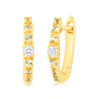 0.15 Carat Peridot and Diamond Hoop Earrings in 9ct Yellow Gold