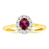 0.39 Carat Created Ruby Oval Shaped and Diamond Ring in 9ct Yellow Gold