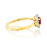 0.39 Carat Created Ruby Oval Shaped and Diamond Ring in 9ct Yellow Gold
