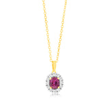 0.39 Carat Created Ruby Oval Shaped and Diamond Pendant with 45cm Chain in 9ct Yellow Gold