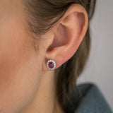 0.77 Carat Created Ruby Oval Shaped and Diamond Stud Earrings in 9ct Yellow Gold