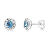 0.60 Carat London Blue Topaz and Diamond Stud Earrings in 9ct White Gold