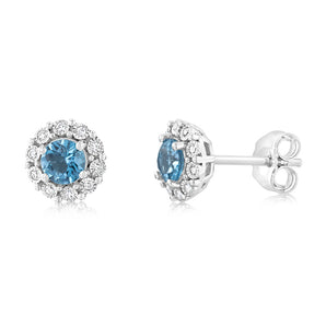 0.60 Carat London Blue Topaz and Diamond Stud Earrings in 9ct White Gold