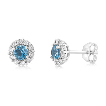 0.60 Carat London Blue Topaz and Diamond Stud Earrings in 9ct White Gold