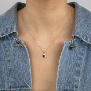 0.54 Carat Amethyst and Diamond Pendant with 45cm Chain in 9ct Yellow Gold